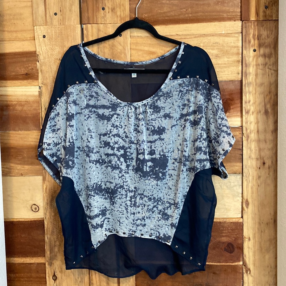 Blouse: Multi Blue-White - image 1